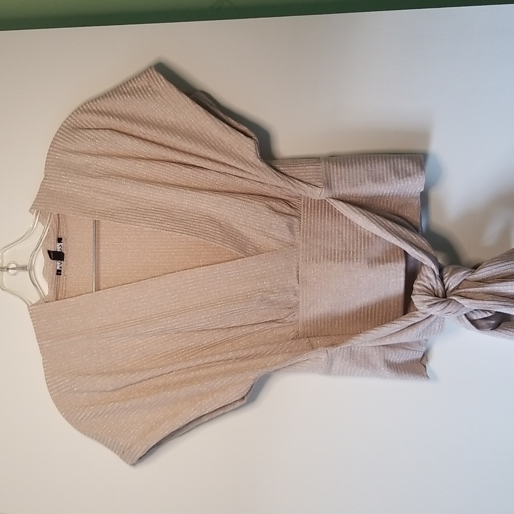 Express short sleeve v-neck faux wrap tie top